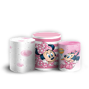 Trio Cilindro - Minnie Rosa - Sublimado 3D + Elástico