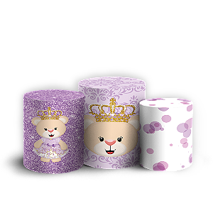 Trio Cilindro - Ursinha Lilas - Sublimado 3D + Elástico