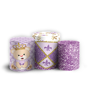 Trio Cilindro - Ursinha Lilas - Sublimado 3D + Elástico