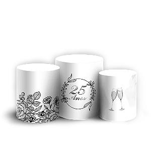 Trio Cilindro - Bodas de Prata - Sublimado 3D + Elástico