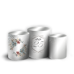 Trio Cilindro - Bodas de Prata - Sublimado 3D + Elástico