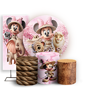 KIT Redondo Trio e Faixa - Minnie Safari - Sublimado 3D