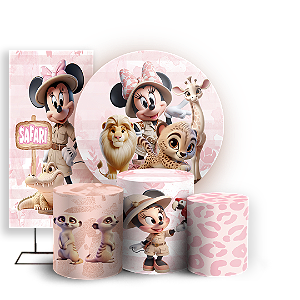 KIT Redondo Trio e Faixa - Minnie Safari - Sublimado 3D