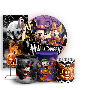 KIT Redondo Trio e Faixa - Mickey Dia das Bruxas Halloween - Sublimado 3D