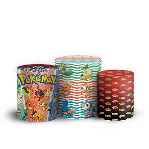 Trio Cilindro - Pokemon Iniciais - Sublimado 3D + Elástico