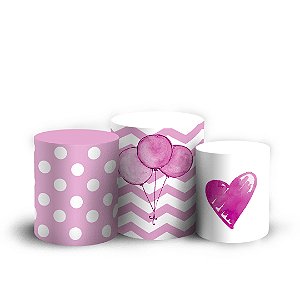 Trio Cilindro - Balao Rosa - Sublimado 3D + Elástico