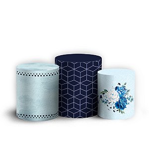 Trio Cilindro - Floral Azul - Sublimado 3D + Elástico