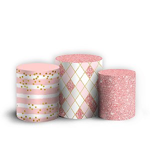 Trio Cilindro - Floral Abstrato Mármore - Sublimado 3D + Elástico