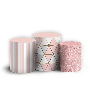 Trio Cilindro - Floral Abstrato Mármore - Sublimado 3D + Elástico