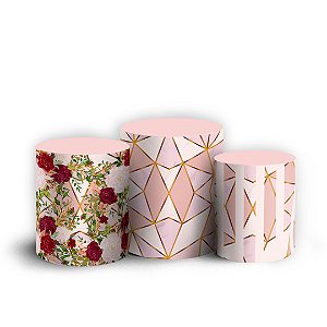 Trio Cilindro - Floral Abstrato Mármore - Sublimado 3D + Elástico