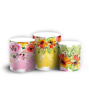 Trio Cilindro - Floral - Sublimado 3D + Elástico