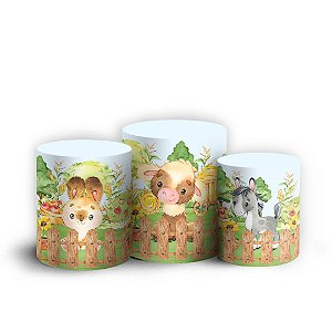 Trio Cilindro - Fazendinha Aquarela - Sublimado 3D + Elástico