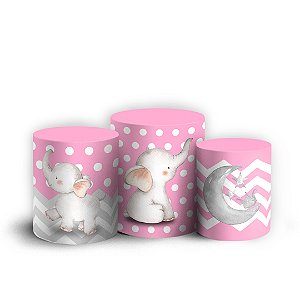 Trio Cilindro - Elefante Cute Rosa - Sublimado 3D + Elástico