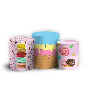 Trio Cilindro - Doces - Sublimado 3D + Elástico