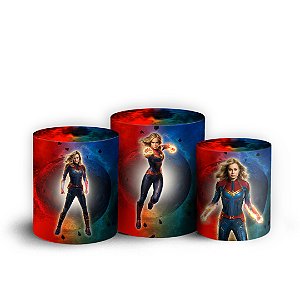 Trio Cilindro - Capitã Marvel - Sublimado 3D + Elástico