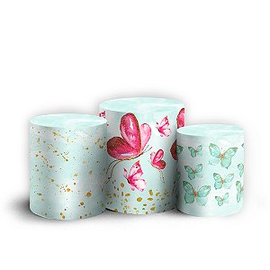 Trio Cilindro - Borboletas Glitter - Sublimado 3D + Elástico