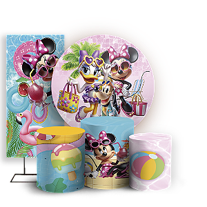 KIT Redondo Trio e Faixa - Minnie Pool Party - Sublimado 3D