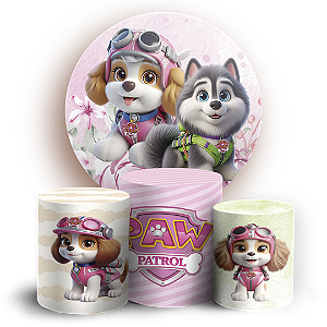 KIT Redondo e Trio - Patrulha Canina Rosa - Sublimado 3D