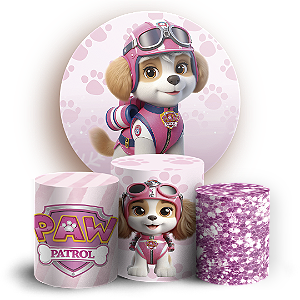 KIT Redondo e Trio - Patrulha Canina Rosa - Sublimado 3D