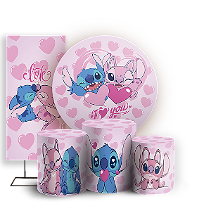 KIT Redondo Trio e Faixa - Lilo Stitch Angel - Sublimado 3D
