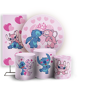 KIT Redondo Trio e Faixa - Lilo Stitch Angel - Sublimado 3D