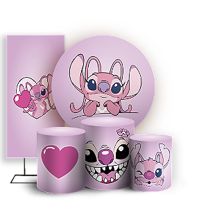 KIT Redondo Trio e Faixa - Lilo Stitch Angel - Sublimado 3D