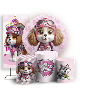 KIT Redondo Trio e Faixa - Patrulha Canina Rosa - Sublimado 3D