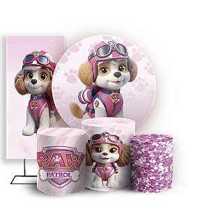 KIT Redondo Trio e Faixa - Patrulha Canina Rosa - Sublimado 3D