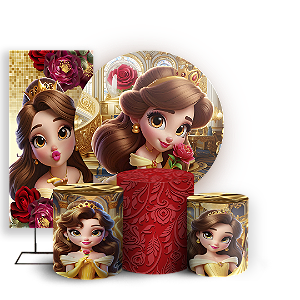 KIT Redondo Trio e Faixa - Princesa Bela - Sublimado 3D