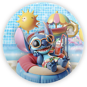 Painel Redondo - Stitch Pool Party - Sublimado 3D