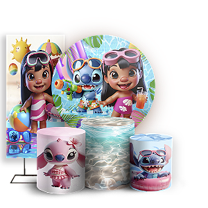 KIT Redondo Trio e Faixa - Stitch Pool Party - Sublimado 3D