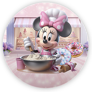 Painel Redondo - Minnie Confeiteira - Sublimado 3D