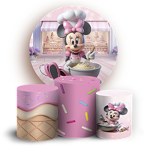 KIT Redondo e Trio - Minnie Confeiteira - Sublimado 3D