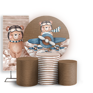 KIT Redondo Trio e Faixa - Ursinho Aviador - Sublimado 3D