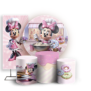 KIT Redondo Trio e Faixa - Minnie Confeiteira - Sublimado 3D
