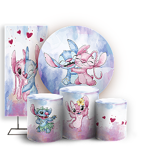 KIT Redondo Trio e Faixa - Lilo Stitch Angel - Sublimado 3D