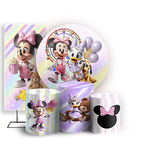 KIT Redondo Trio e Faixa - Turma Do Mickey E Minnie - Sublimado 3D