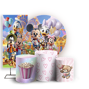 KIT Redondo Trio e Faixa - Turma Do Mickey E Minnie - Sublimado 3D