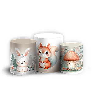 Trio Cilindro - Animais Bosque Encantado - Sublimado 3D
