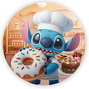 Painel Redondo - Stitch Confeitaria - Sublimado 3D