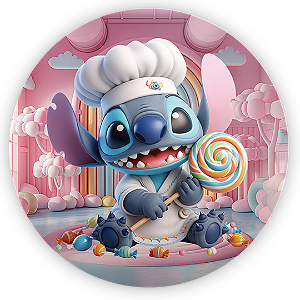 Painel Redondo - Stitch Confeitaria - Sublimado 3D