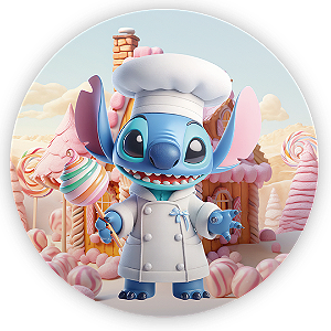 Painel Redondo - Stitch Confeitaria - Sublimado 3D