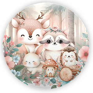 Painel Redondo - Animais Bosque Encantado - Sublimado 3D