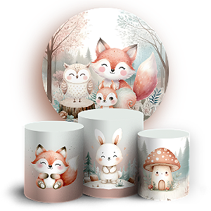 KIT Redondo e Trio - Animais Bosque Encantado - Sublimado 3D