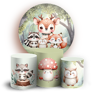 KIT Redondo e Trio - Animais Bosque Encantado - Sublimado 3D