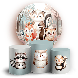 KIT Redondo e Trio - Animais Bosque Encantado - Sublimado 3D