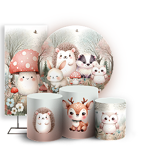 KIT Redondo Trio e Faixa - Animais Bosque Encantado - Sublimado 3D