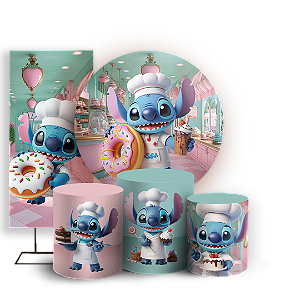 KIT Redondo Trio e Faixa - Stitch Confeitaria  - Sublimado 3D