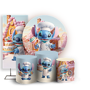 KIT Redondo Trio e Faixa - Stitch Confeitaria  - Sublimado 3D