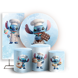 KIT Redondo Trio e Faixa - Stitch Confeitaria  - Sublimado 3D